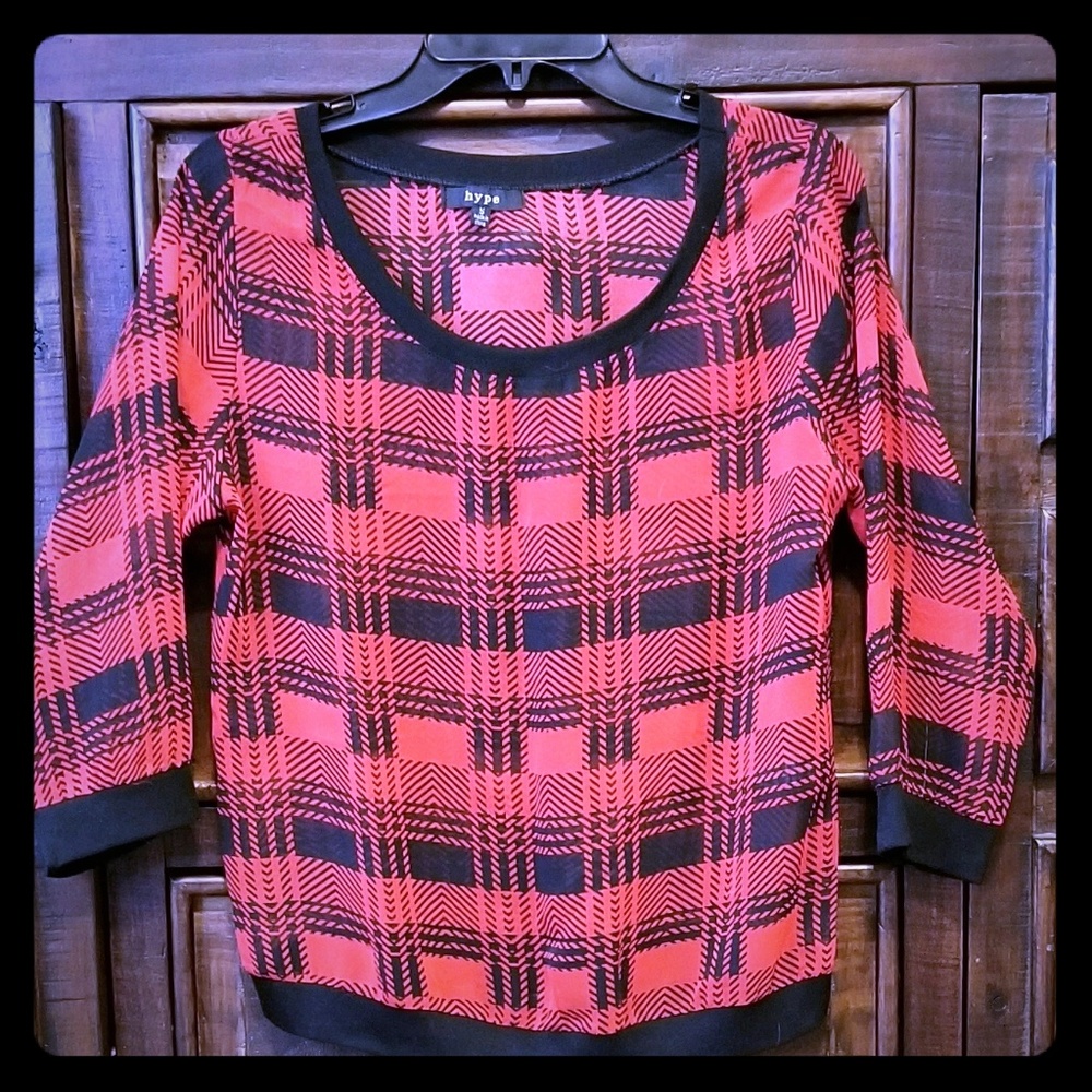 💜5/$10💜Red & Black Plaid Blouse by HYPE, sz S